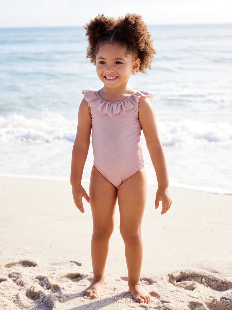 Pink Textured Frill Swimsuit (3mths-10yrs) - Image 1 of 7 Pink Textured Frill Swimsuit (3mths-10yrs) - Image 1 of 7