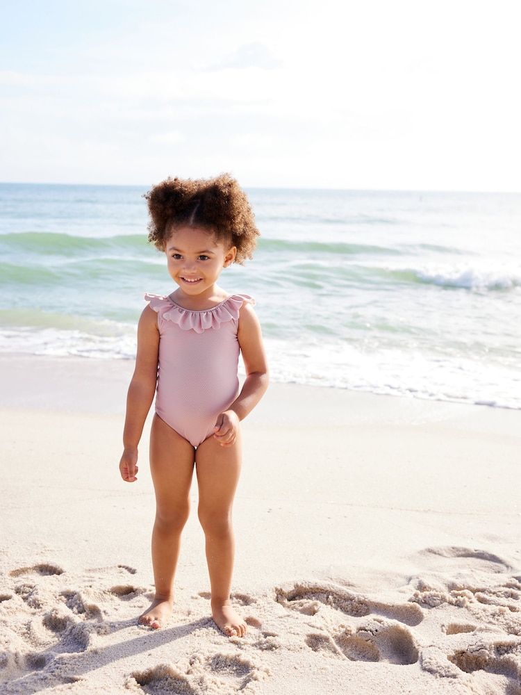 Pink Textured Frill Swimsuit (3mths-10yrs) - Image 2 of 7 Pink Textured Frill Swimsuit (3mths-10yrs) - Image 2 of 7