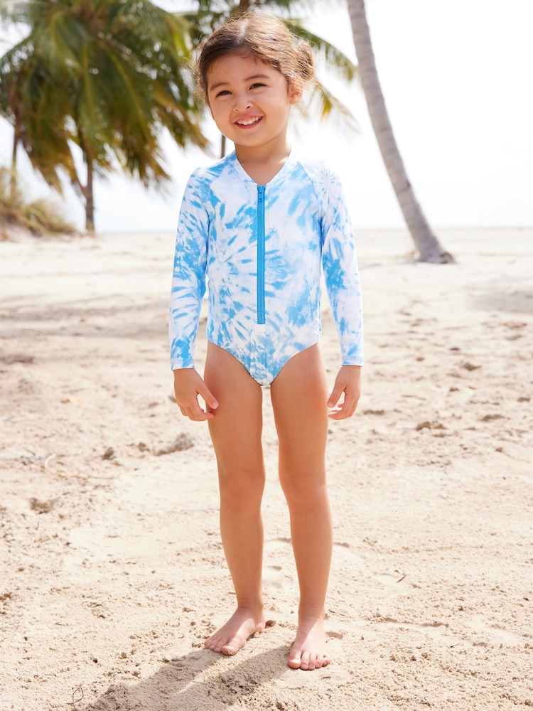 Blue Tie Dye Long Sleeved Swimsuit (3mths-16yrs) - Image 1 of 7