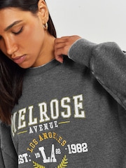 Charcoal Grey Washed Melrose Los Angeles LA City Graphic Slogan Sweatshirt - Image 1 of 6