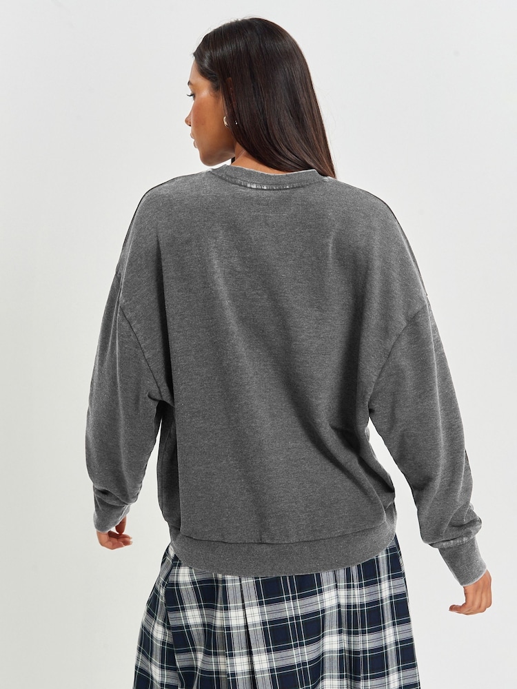 Charcoal Grey Washed Melrose Los Angeles LA City Graphic Slogan Sweatshirt - Image 2 of 6 Charcoal Grey Washed Melrose Los Angeles LA City Graphic Slogan Sweatshirt - Image 2 of 6