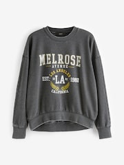 Charcoal Grey Washed Melrose Los Angeles LA City Graphic Slogan Sweatshirt - Image 5 of 6