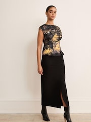 Butterfly Floral Print Short Sleeve Woven Mix T-Shirt - Image 2 of 4