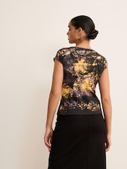 Butterfly Floral Print Short Sleeve Woven Mix T-Shirt - Image 3 of 4