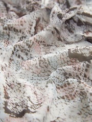 White Snake Print Long Sleeve Ruffle Front Mesh Top - Image 6 of 6