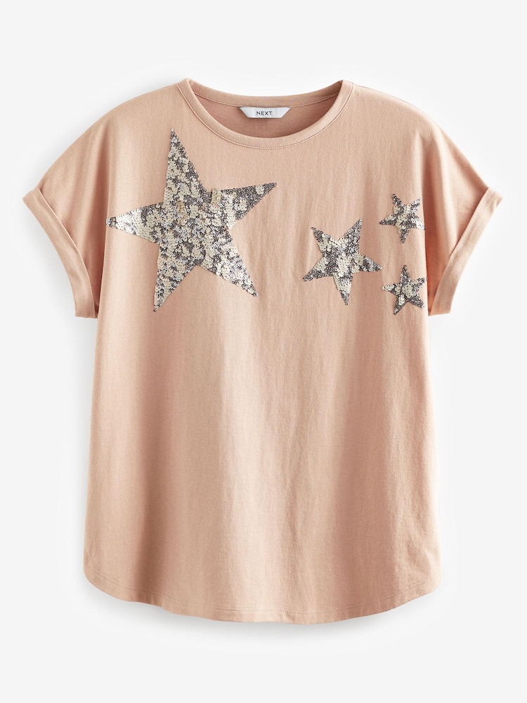 Pink Sparkle Sequin Star T-Shirt - Image 5 of 5