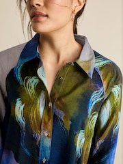 Blue Smudge Blur Print Button Through Shirt With Hardwear Buttons - Image 3 of 5