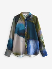 Blue Smudge Blur Print Button Through Shirt With Hardwear Buttons - Image 4 of 5