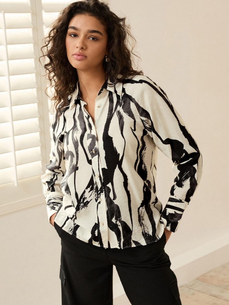 Monochrome Abstract Print Button Through Shirt With Hardwear Buttons - Image 1 of 5 Monochrome Abstract Print Button Through Shirt With Hardwear Buttons - Image 1 of 5