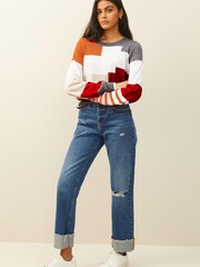 Grey/Orange Colourblock Round Neck Jumper - Image 3 of 6