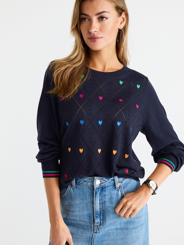 Navy Blue With Multi Heart Embroidery - Image 1 of 6