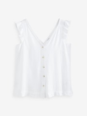 White Linen Blend Ruffle Sleeve Top - Image 6 of 7