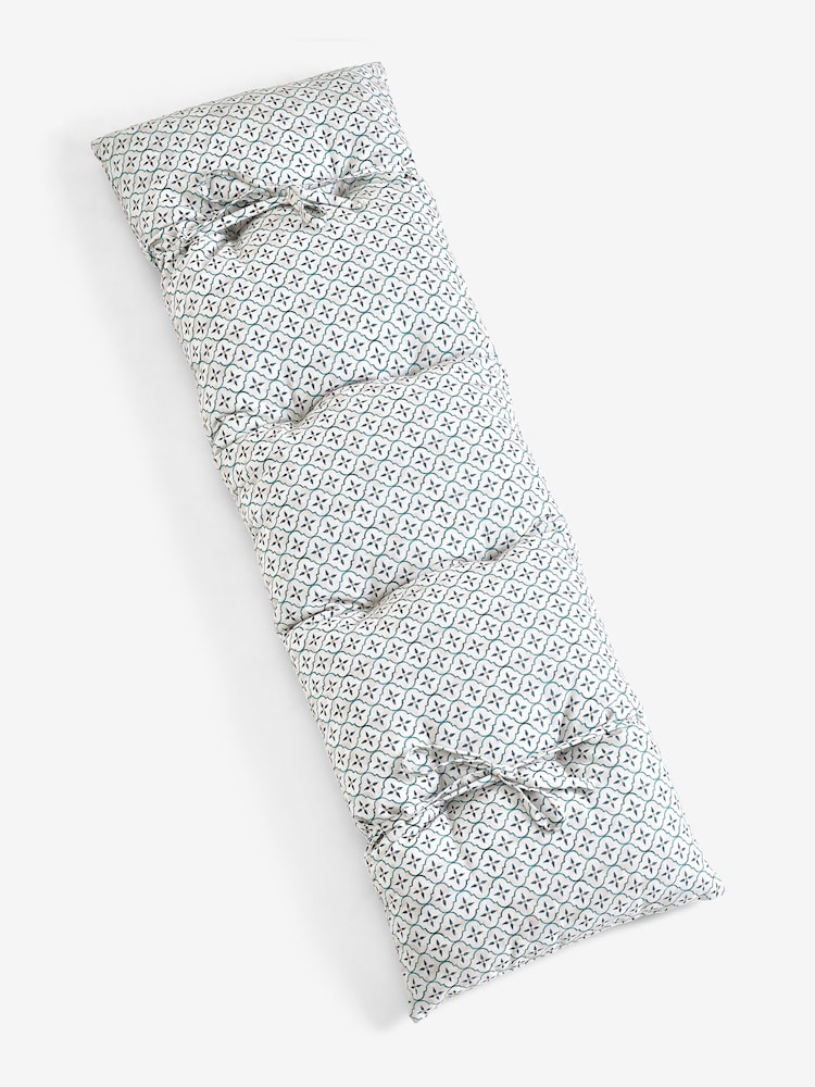 Teal Blue Mediterranean Tile Bench 100% Cotton Cushion Pad - Image 2 of 4