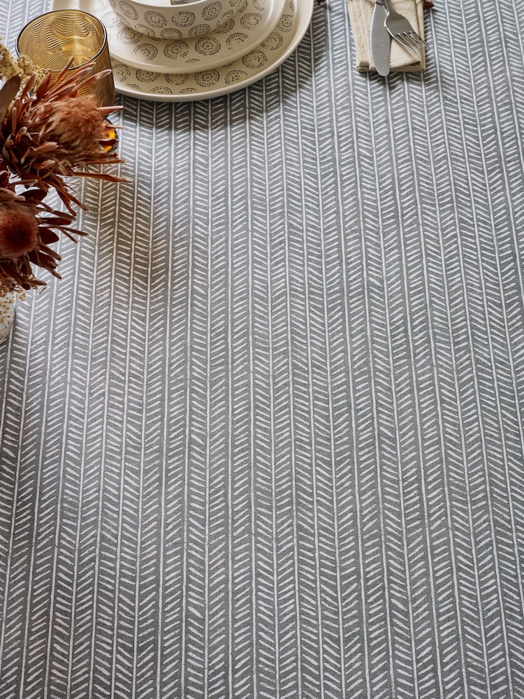 Charcoal Grey Chevron Wipe Clean Table Cloth - Image 2 of 3