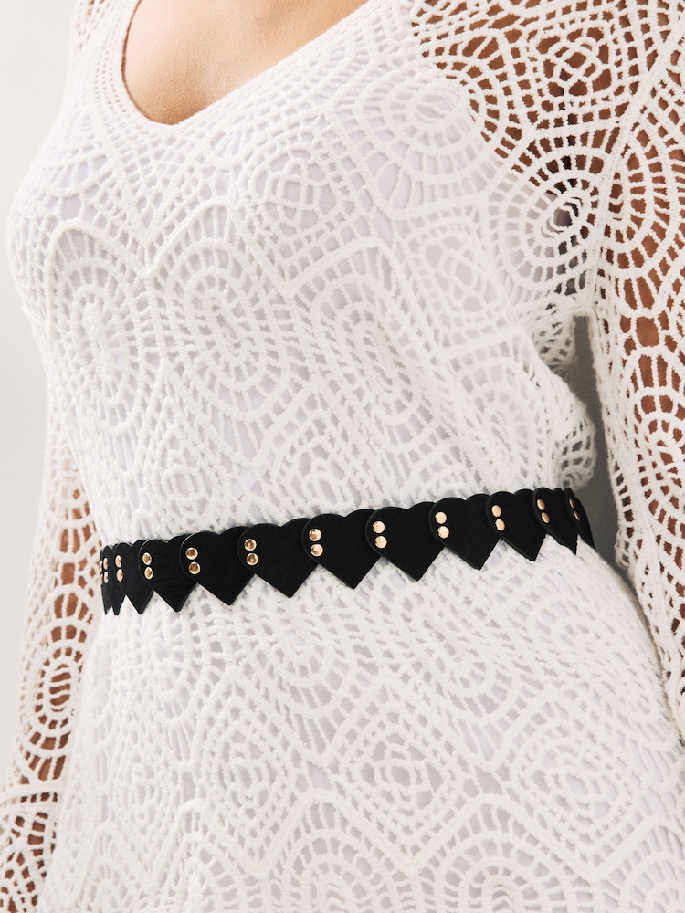 Black Suede Heart Tassle Belt - Image 2 of 4 Black Suede Heart Tassle Belt - Image 2 of 4