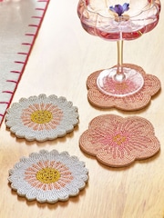 Set of 4 rožast vzorec Beaded Coasters - Slika 1 iz 3