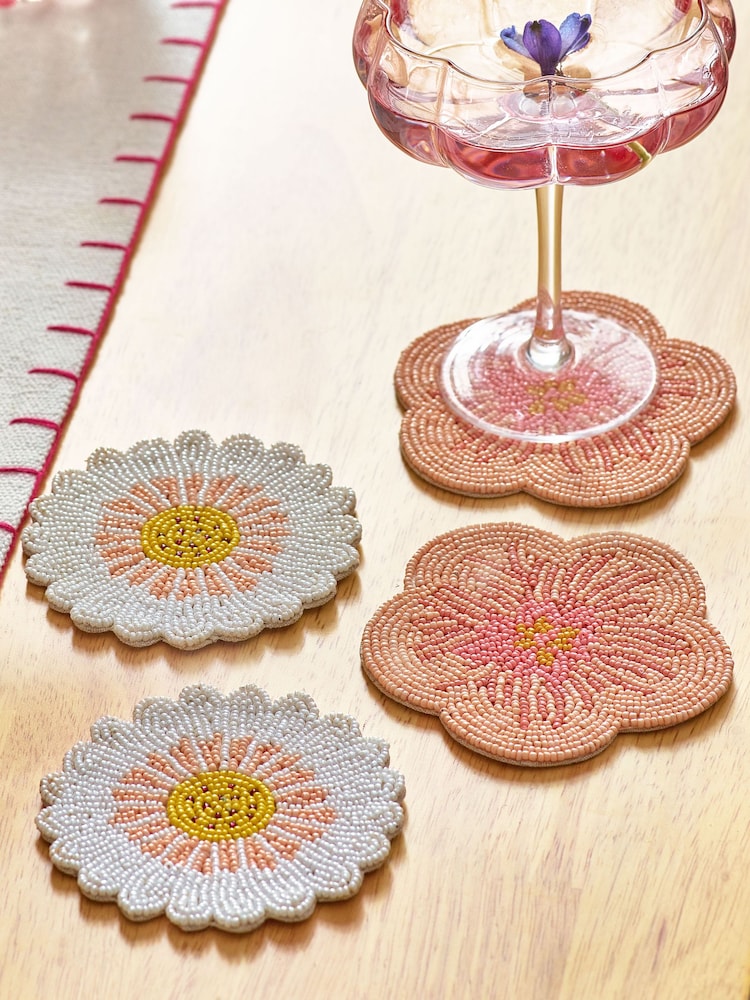 Set of 4 rožast vzorec Beaded Coasters - Slika 1 iz 3