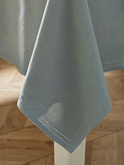 Sage Green Linen Look 100% Cotton Table Cloth - Image 2 of 4
