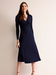 Boden Blue Empire Ruched Waist Dress - Image 1 of 5