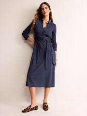 Boden Blue Laura Jersey Midi Shirt Dress - Image 1 of 5