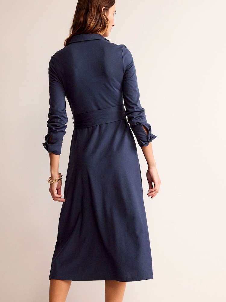 Boden Blue Laura Jersey Midi Shirt Dress - Image 2 of 5