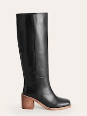 Boden Black Straight Leather Knee Boots - Image 1 of 4