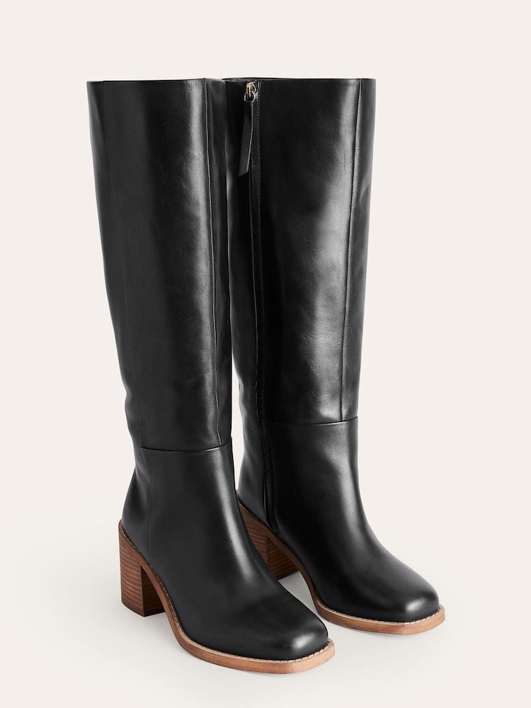 Boden Black Straight Leather Knee Boots - Image 2 of 4