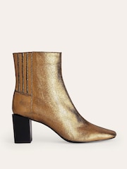 Boden Gold Block Heels Leather Ankle Boots - Image 2 of 4