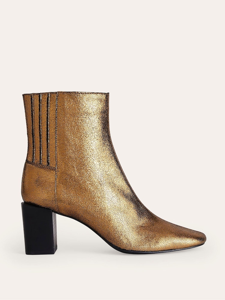 Boden Gold Block Heels Leather Ankle Boots - Image 2 of 4 Boden Gold Block Heels Leather Ankle Boots - Image 2 of 4