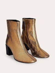 Boden Gold Block Heels Leather Ankle Boots - Image 3 of 4