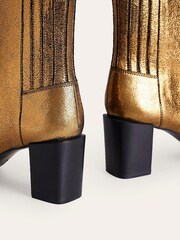 Boden Gold Block Heels Leather Ankle Boots - Image 4 of 4
