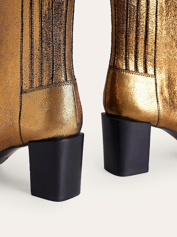 Boden Gold Block Heels Leather Ankle Boots - Image 4 of 4