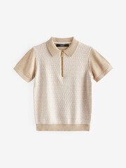 Nevtralna z zadrgo - Pleten kratek rokav; s kratkimi rokavi Geo Pattern polo majice (3-16yrs) - Slika 1 iz 3