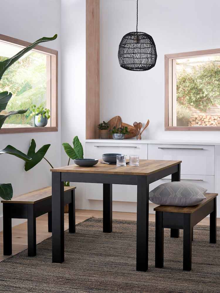 Dark Natural Bronx Oak Effect 4 Seater Dining Table and Bench Set - Image 1 of 8
