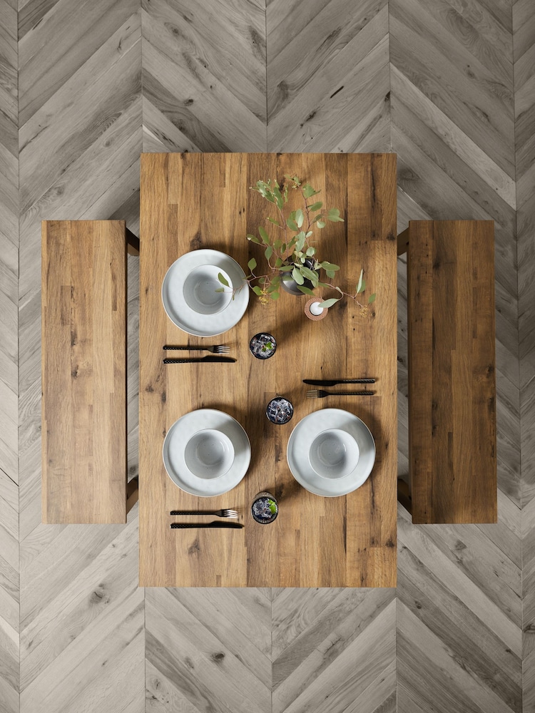 Dark Natural Bronx Oak Effect 4 Seater Dining Table and Bench Set - Image 8 of 8