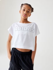 adidas White Kids Sportswear Aeroready Dance Crop T-Shirt - Image 1 of 8