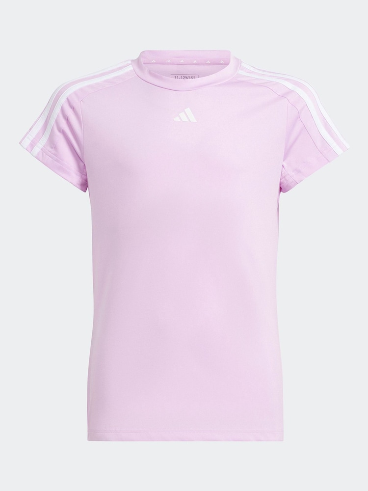 Lila - adidas Sportswear Train Essentials Aeroready Trainings-T-Shirt mit 3 Streifen, Slim-Fit - Bild 1 von 5