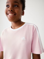 adidas Pink Boyfriend Fit 100% Cotton 3-Stripe Essential T-Shirt - Image 10 of 15