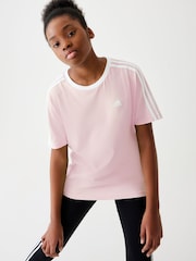 adidas Pink Boyfriend Fit 100% Cotton 3-Stripe Essential T-Shirt - Image 7 of 15