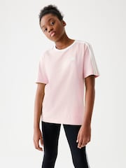 adidas Pink Boyfriend Fit 100% Cotton 3-Stripe Essential T-Shirt - Image 9 of 15