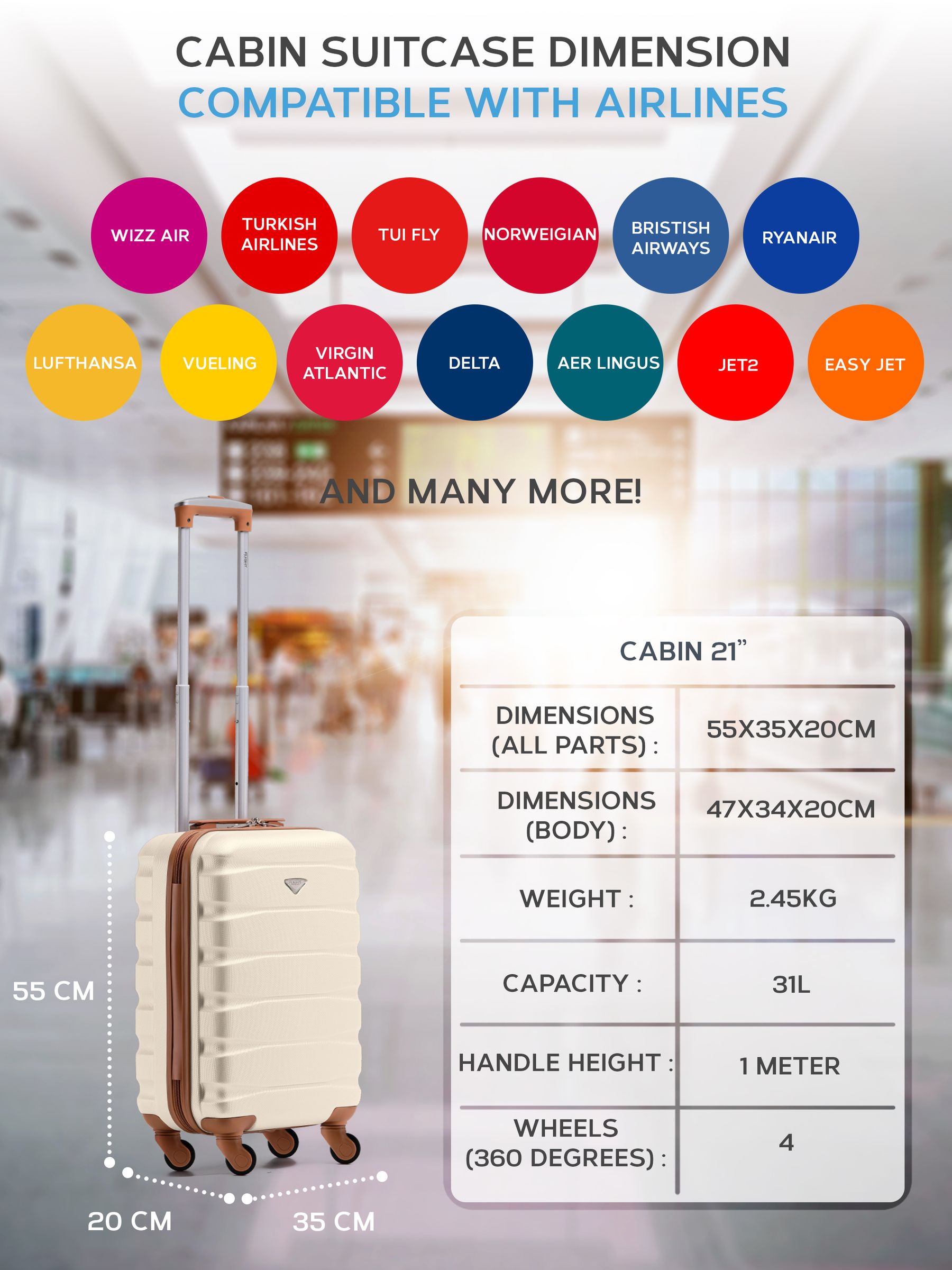Buy Flight Knight Cream/Brown Hard Shell ABS Easyjet Size Cabin