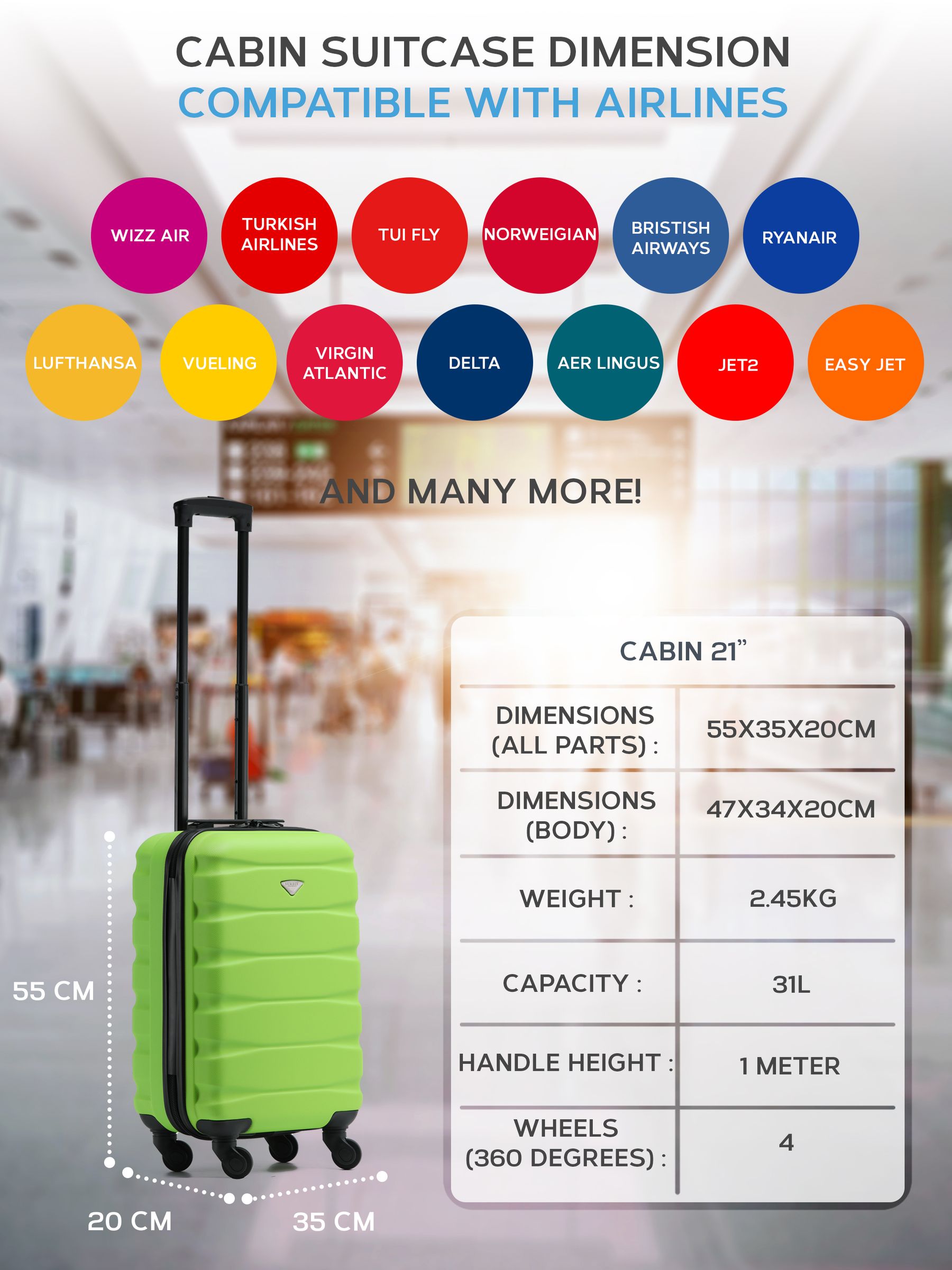 Buy Flight Knight Green/Black Hard Shell ABS Easyjet Size Cabin