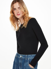 Whistles Black Essential Crew Neck Top - Image 4 of 5