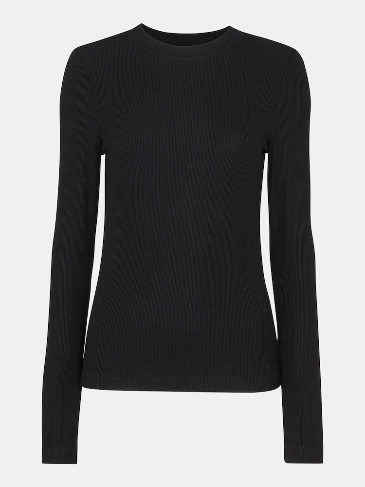 Whistles Black Essential Crew Neck Top - Image 5 of 5