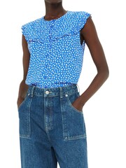 Whistles Blue Micro Cactus Sleeveless Top - Image 1 of 4