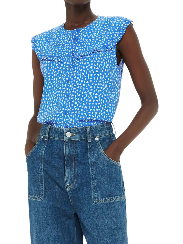 Whistles Blue Micro Cactus Sleeveless Top - Image 1 of 4