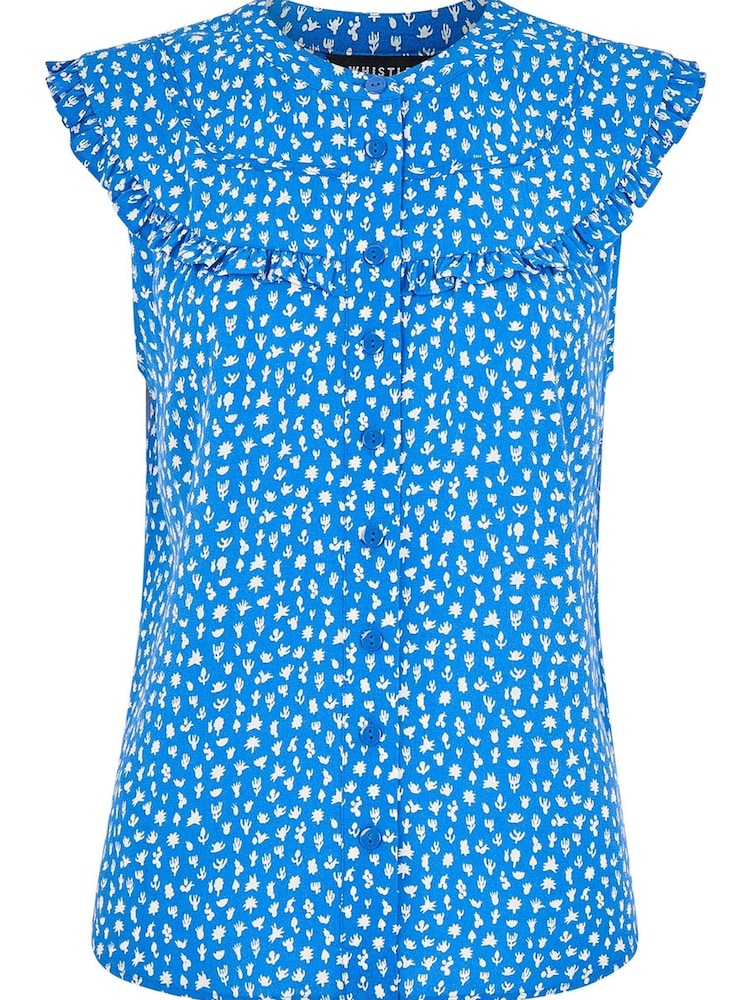 Whistles Blue Micro Cactus Sleeveless Top - Image 4 of 4