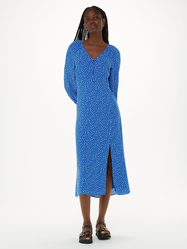 Whistles Blue Micro Cactus Print Midi Dress - Image 1 of 5 Whistles Blue Micro Cactus Print Midi Dress - Image 1 of 5