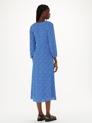 Whistles Blue Micro Cactus Print Midi Dress - Image 2 of 5