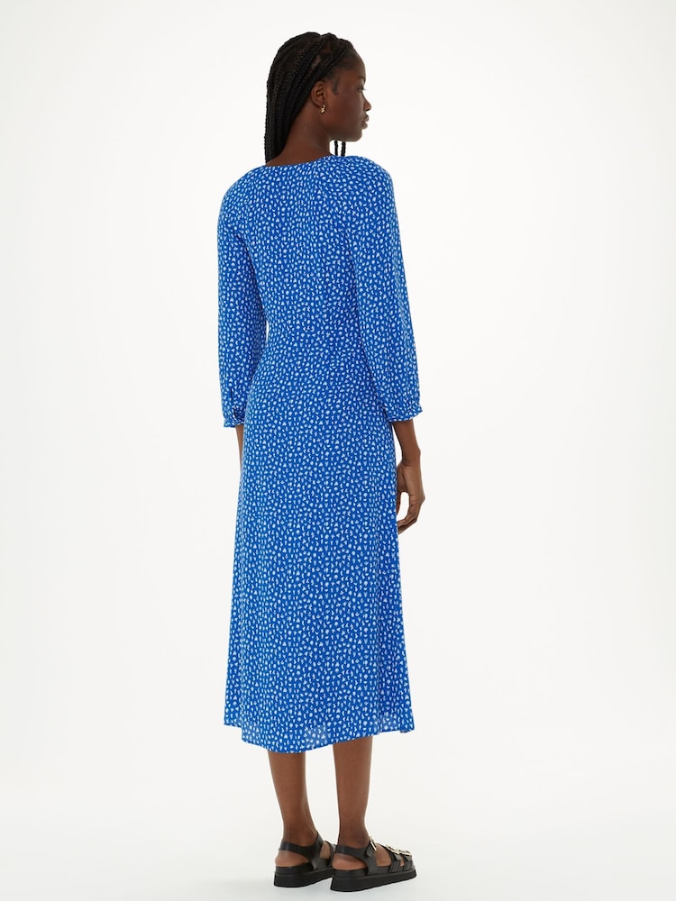 Whistles Blue Micro Cactus Print Midi Dress - Image 2 of 5 Whistles Blue Micro Cactus Print Midi Dress - Image 2 of 5